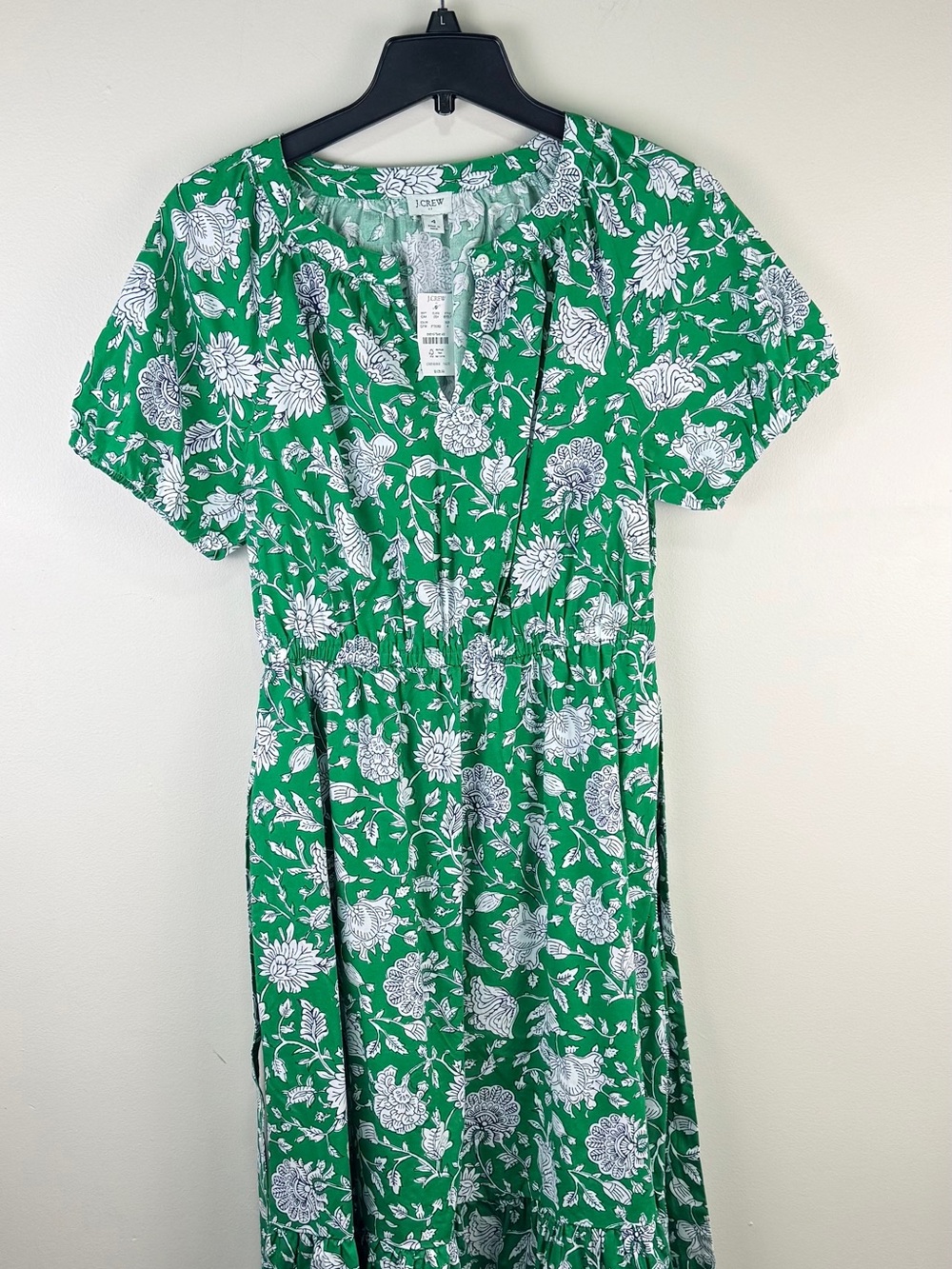 J. Crew Green and White Floral Blouse
